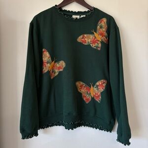 Vintage Classic Elements Sweatshirt Butterflies Lettuce Hem 90s Grandma Size XL
